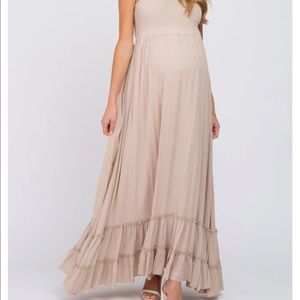 Beige maternity maxi with ruffled bottom